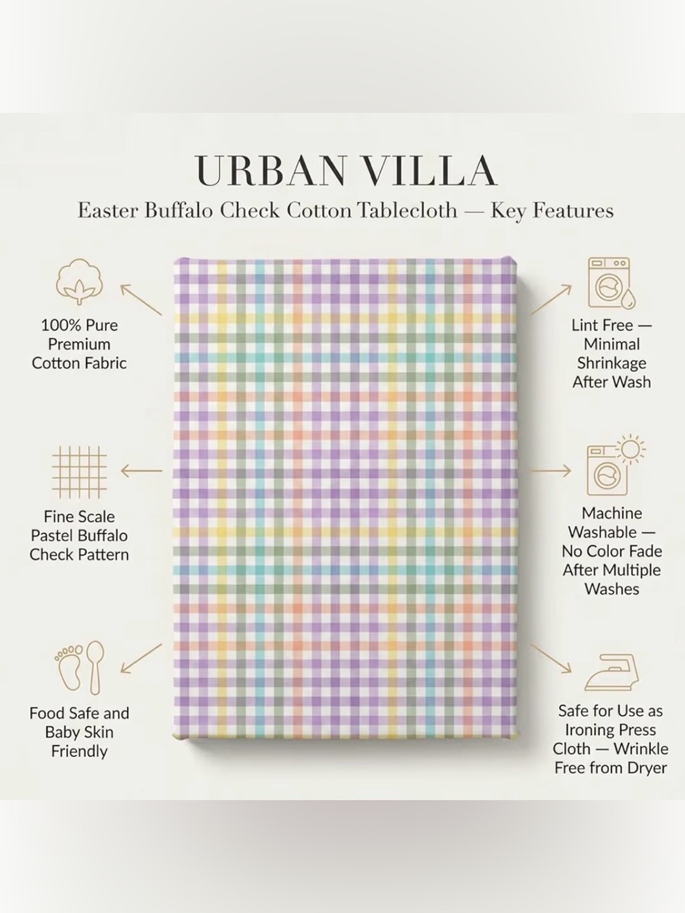 Urban Villa Tablecloth Pastel Buffalo Check Tabletop Cover Kitchen Dining Table
